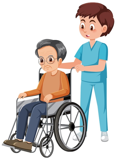 Description: Caregiver with elderly man in wheelchair | Premium Vector